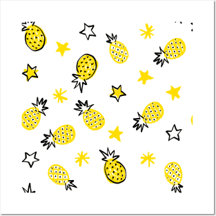 White Starry Pineapples Posters and Art